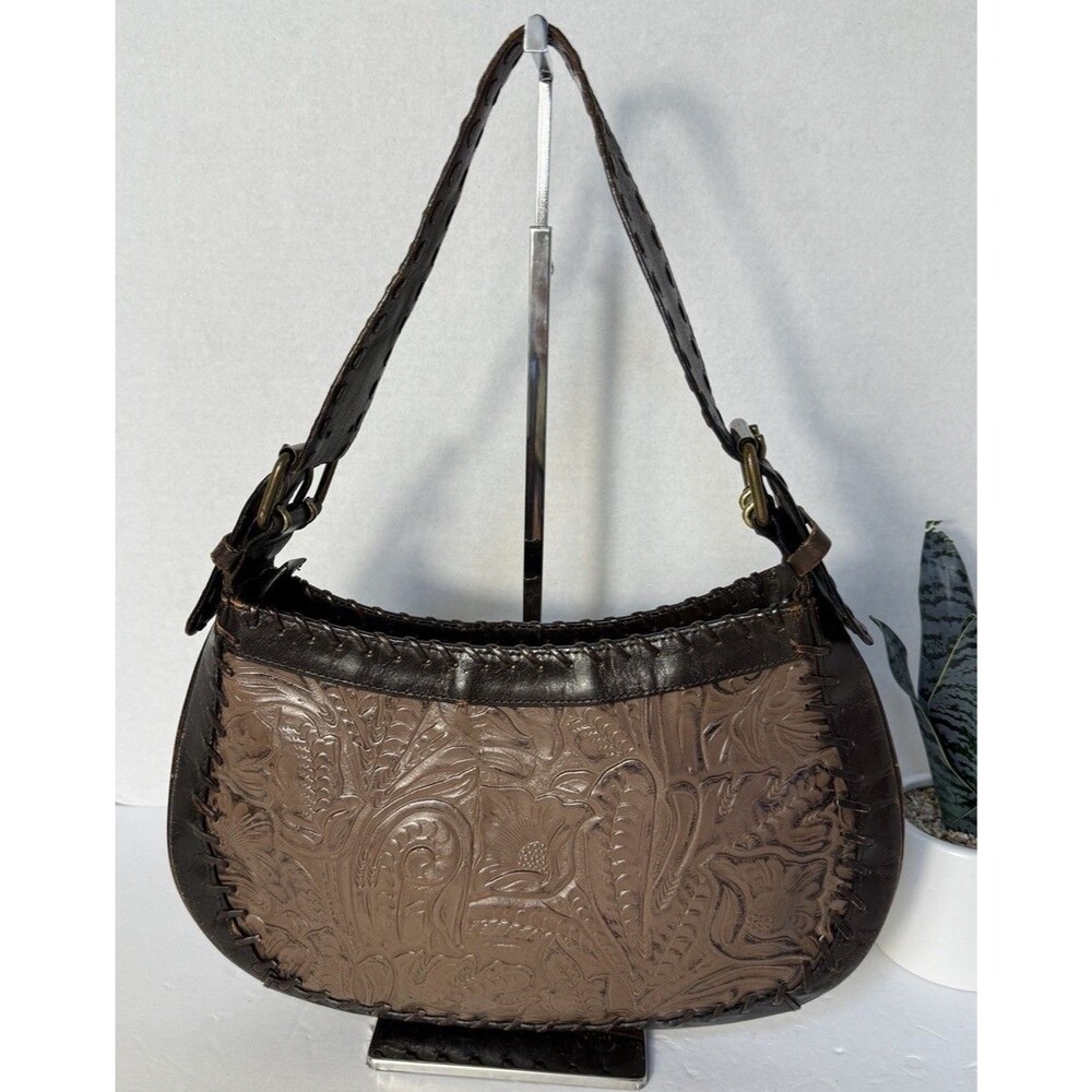 Vintage Western Leather  Bag Boho Buckles Flower Embossed Cowgirl Hippie